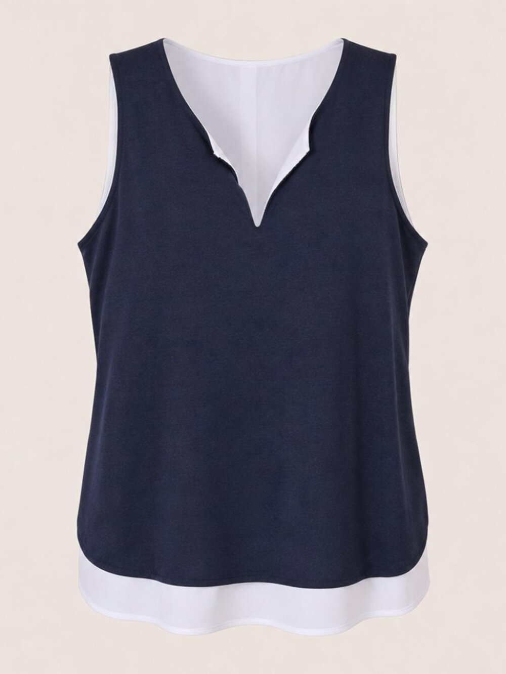 Crosby Minimalist Summer Navy Blue White Linen Chiffon Twofer Layered Tank XL